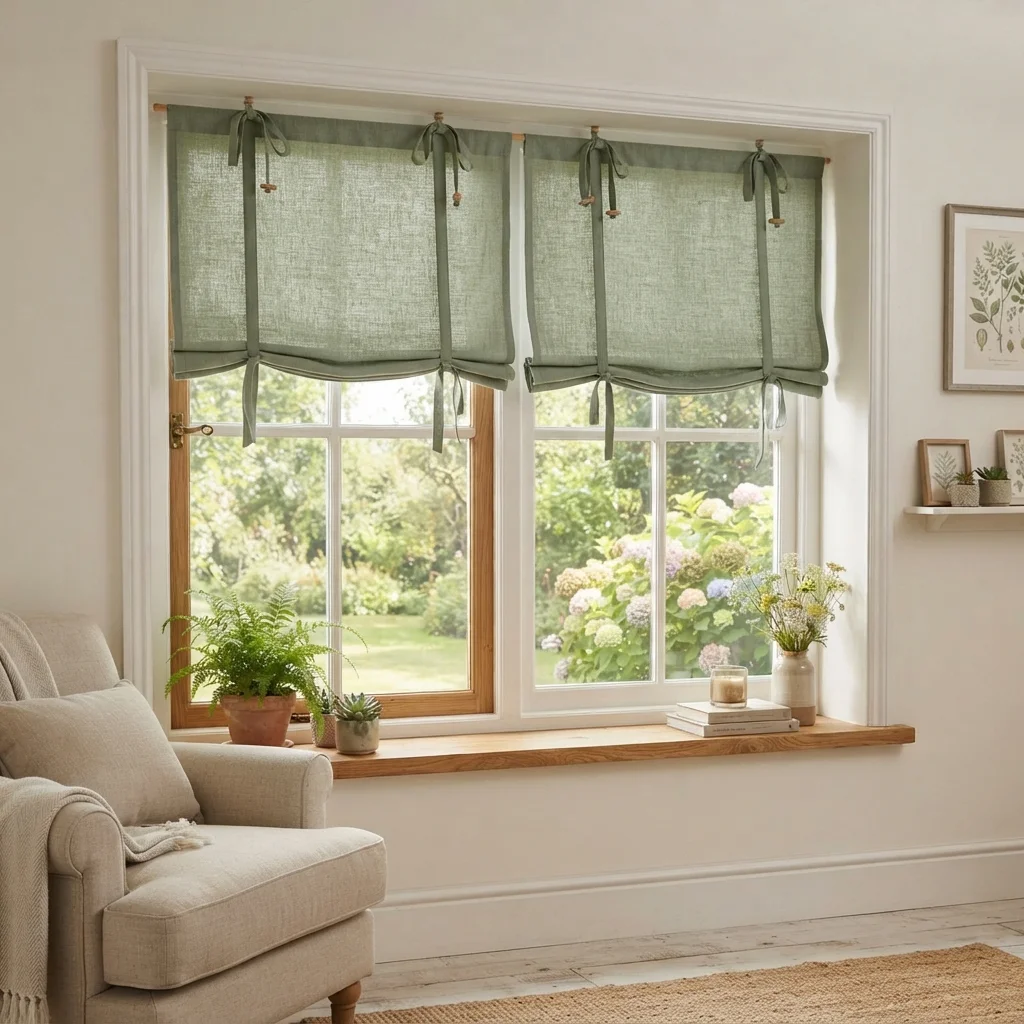 Sage Green Roll Up Curtains - Image 4
