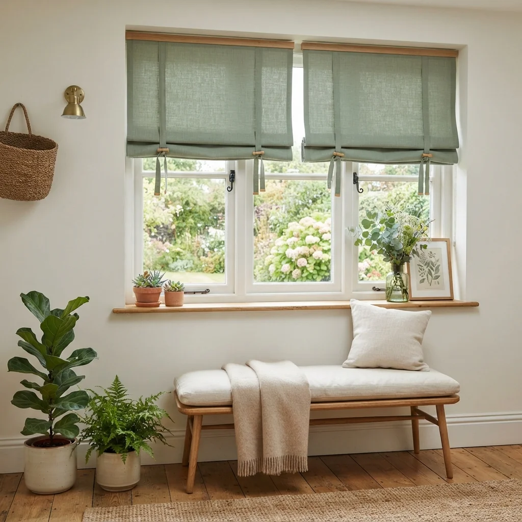 Sage Green Roll Up Curtains - Image 3