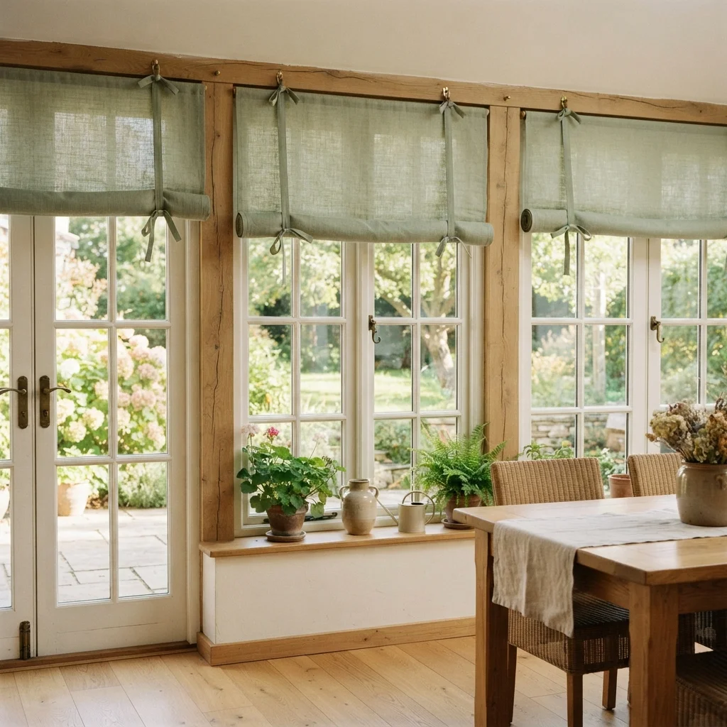 Sage Green Roll Up Curtains - Image 2