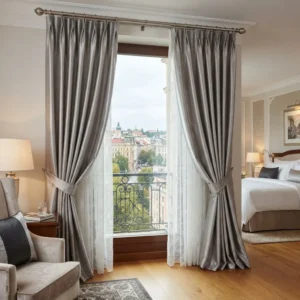 Silver Grey Satin Hotel Curtains