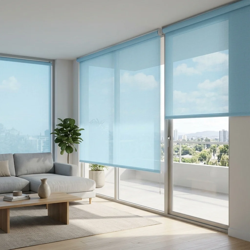 Sky Blue sunscreen blinds Abu Dhabi for residential windows