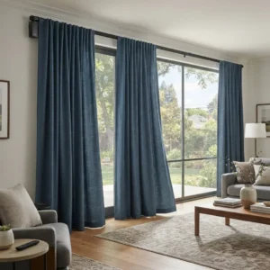 Slate Blue Motorized Curtains