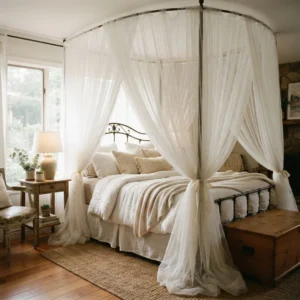 Soft White Tulle Canopy Bed Curtains