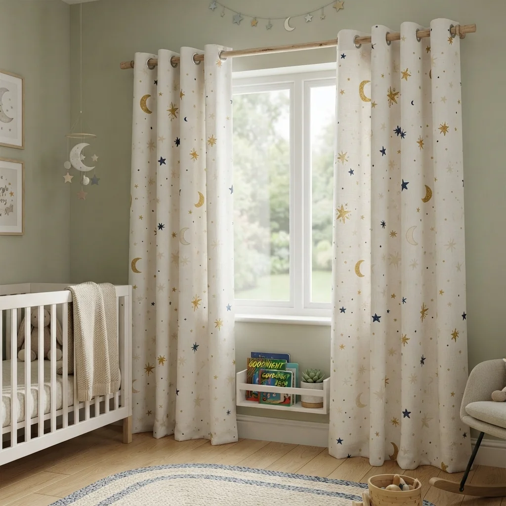 Star and Moon Print Nursery Curtains