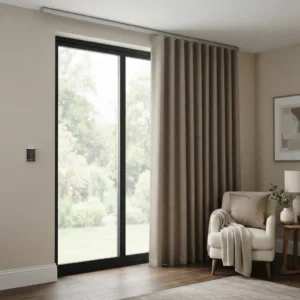 Taupe Motorized Curtains