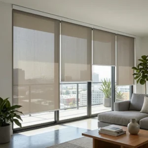 Taupe sunscreen blinds Abu Dhabi for elegant interiors