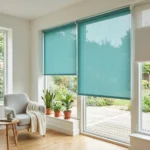 Teal sunscreen blinds Abu Dhabi for large glass windows