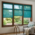 Teal sunscreen blinds Abu Dhabi for large glass windows