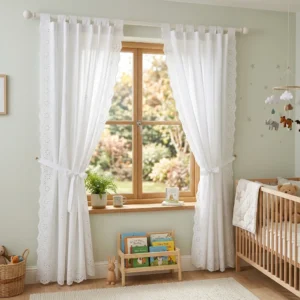 White Eyelet Kids Room Curtains Abu Dhabi