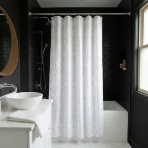 White Geometric Patterned Shower Curtain