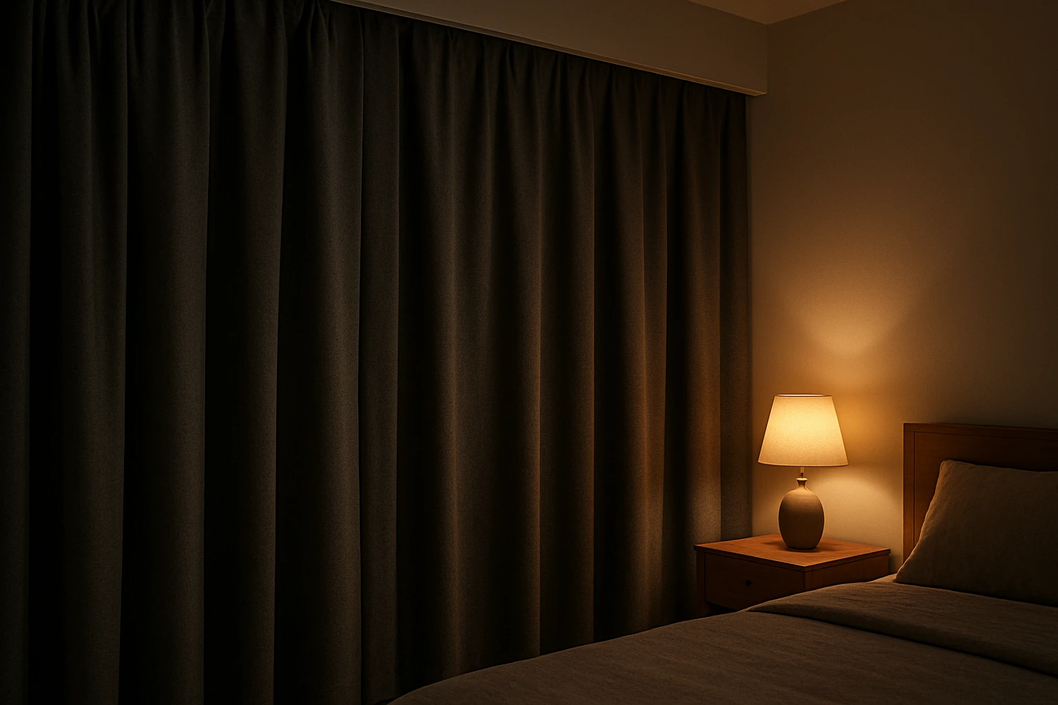 Blackout curtains, Dubai bedroom at night