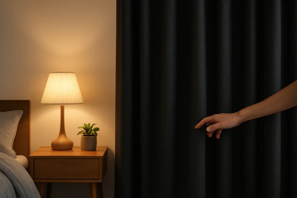 Blackout curtains in a modern bedroom