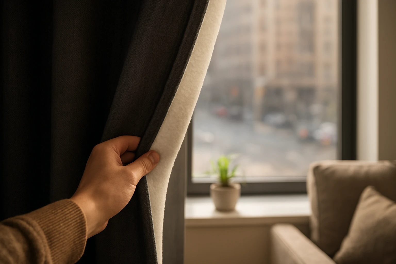 UrbanShield foam lined drapes at window