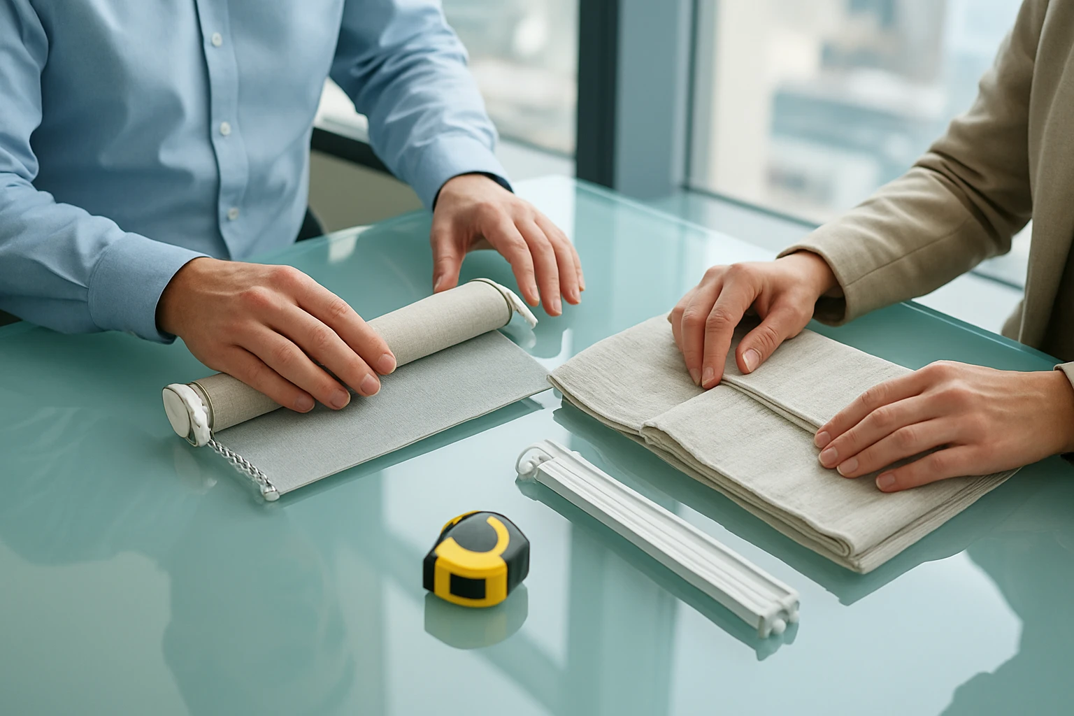 Office blinds and curtains with installation fittings